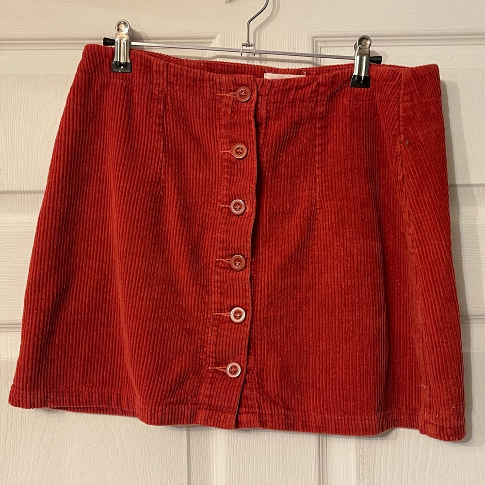Button-Front Red Corduroy Mini Skirt